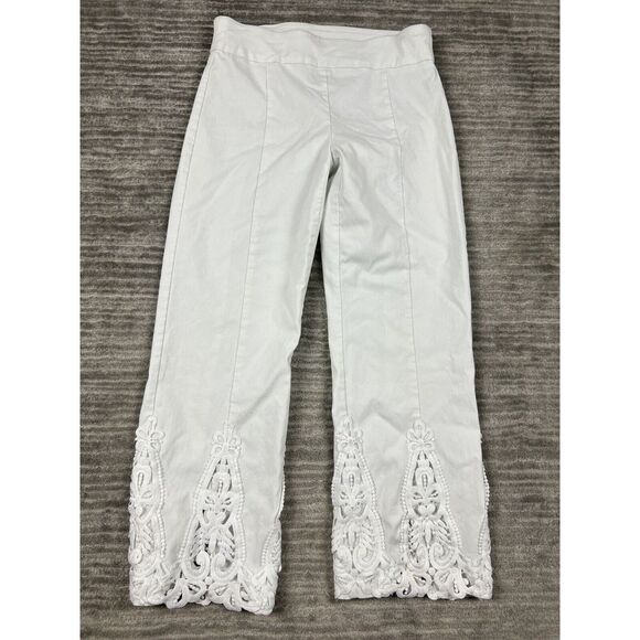 Attyre Pants - Attyre Pants Womens 4 White Pull on Embroidered Crochet‎ Cropped